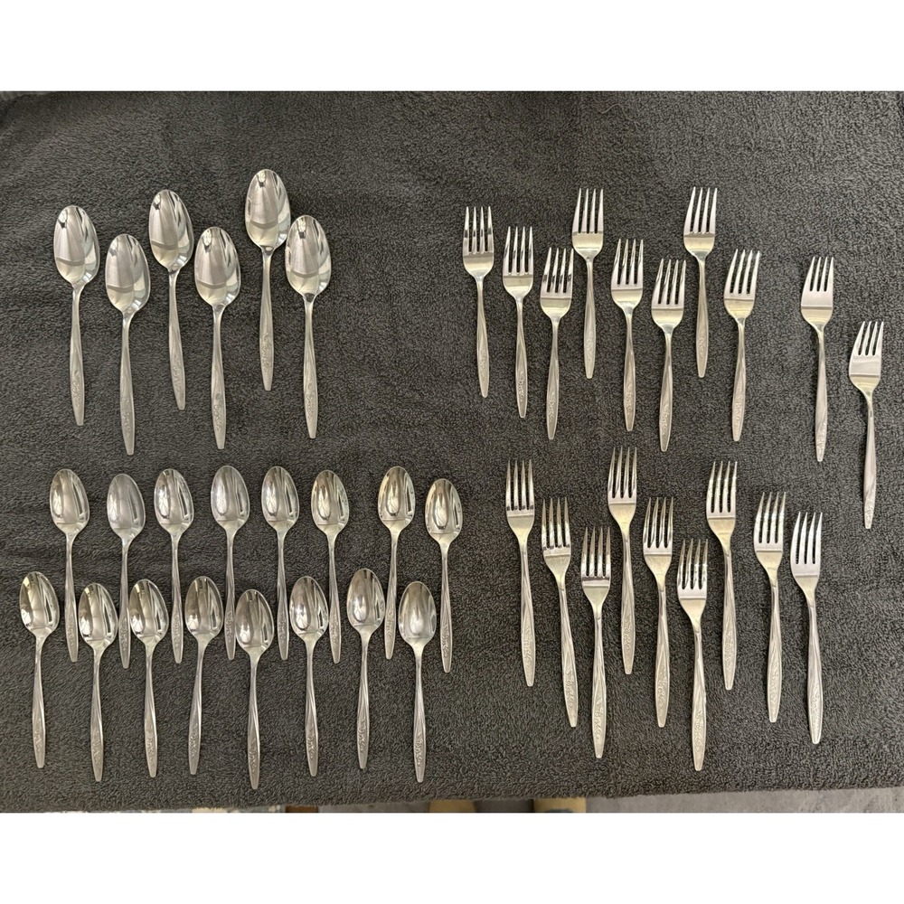 39 Piece Vintage SUPERIOR Stainless USA Flatware RADIANT ROSE Spoons And Forks